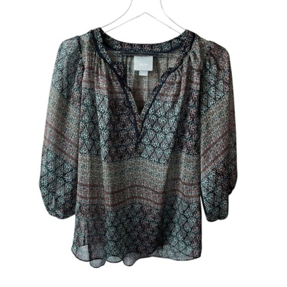 Anthropologie Maeve‎ Sheer Black Floral poppy Print Popover Top